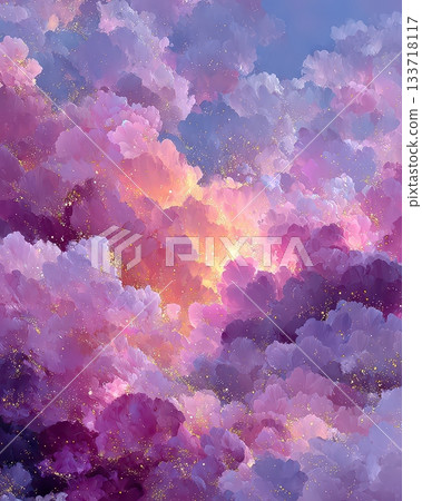 Dreamy Abstract Clouds in Shades of Pink, Purple, and Gold Glow 133718117