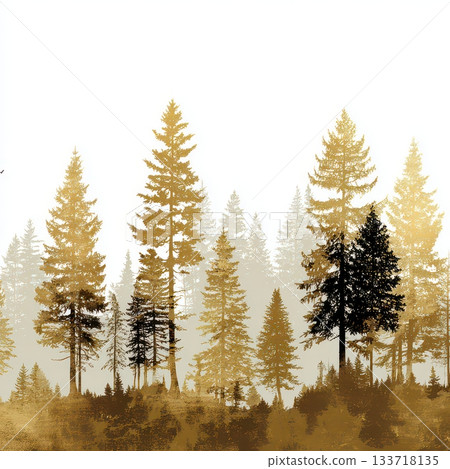Serene Evergreen Forest with Vibrant Autumn Foliage in Nature Serene Evergreen Forest with Vibrant Autumn Foliage in Nature 133718135