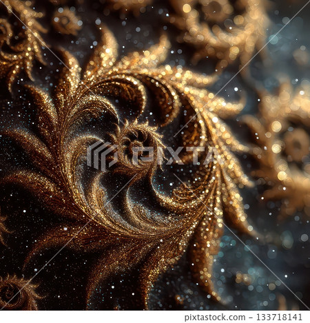 Intricate Fractal Design Swirls in Gold and Black Background 133718141