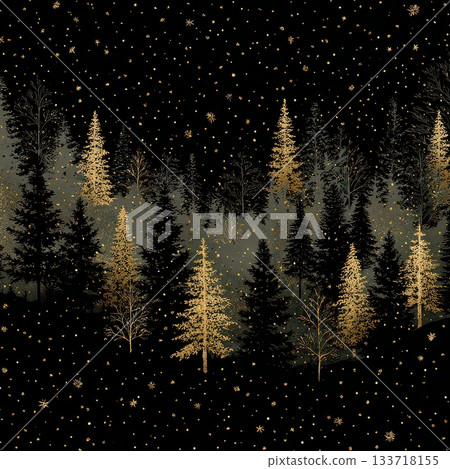 Enchanted Winter Forest with Shimmering Gold Snowflakes at Dusk Enchanted Winter Forest with Shimmering Gold Snowflakes at Dusk 133718155