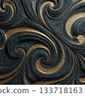 Elegant Abstract Waves with Gold Accents on Dark Textured Background 133718163
