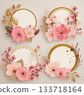 Elegant Floral Frames with Soft Pastel Flowers and Gold Accents 133718164