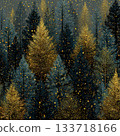 Enchanted Forest with Golden and Blue Trees Under Starry Night Sky 133718166