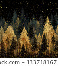 Enchanted Forest with Stars and Golden Trees at Night Sky 133718167