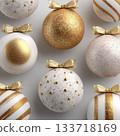 Elegant Christmas Ornaments in Gold and White with Bows 133718169
