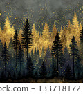 Enchanted Forest with Golden Glitter and Starry Night Sky 133718172