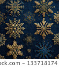 Elegant Gold Snowflake Pattern on Deep Blue Background Design 133718174