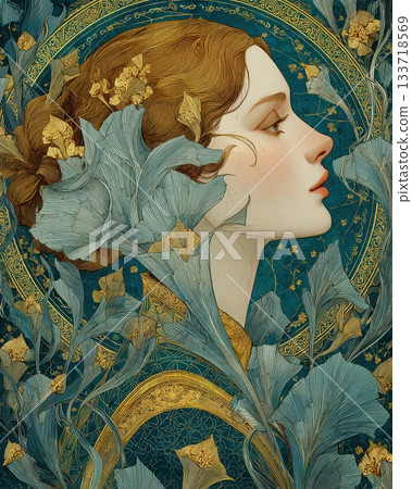 Ethereal Woman Surrounded by Delicate Floral Elements and Patterns Ethereal Woman Surrounded by Delicate Floral Elements and Patterns 133718569