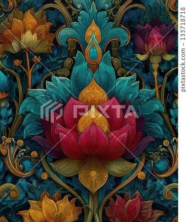 Intricate Floral Design with Vibrant Colors and Detailed Patterns Intricate Floral Design with Vibrant Colors and Detailed Patterns 133718718