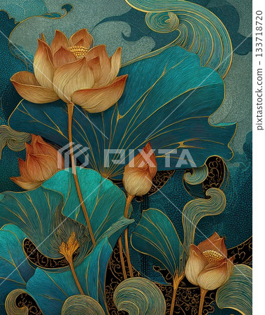 Elegant Lotus Flowers with Intricate Details and Vibrant Colors Elegant Lotus Flowers with Intricate Details and Vibrant Colors 133718720