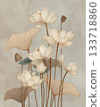 Elegant illustration of serene lotus flowers on a neutral background 133718860