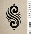 Elegant Black Swirl Design on Textured Beige Background 133718862