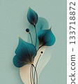 Elegant Turquoise Leaves with Smooth Curves on Soft Background 133718872