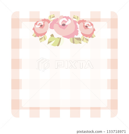玫瑰花和格子圖案的相框。可愛復古的花卉設計。 133718971