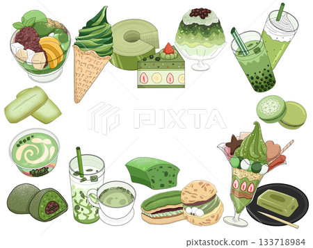 抹茶甜點插畫集(無文字,透明背景) 抹茶甜點插畫集(無文字,透明背景) 133718984