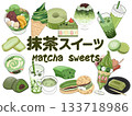 Matcha sweets illustration set (with text, transparent background) 133718986