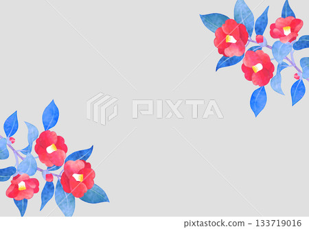 Hand-painted watercolor camellia frame Hand-painted watercolor camellia frame 133719016