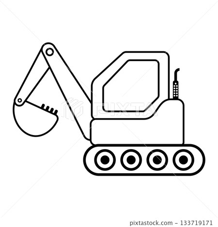 Simple Line Art Excavator Vector Illustration. Perfect for educational materials, childrens books, coloring pages, engineering projects, and construction related designs. 133719171