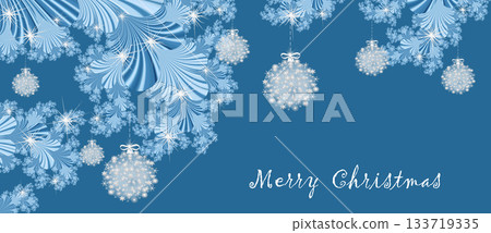 Merry Christmas and Happy New year with fractal embellishment, winter card concept Merry Christmas and Happy New year with fractal embellishment, winter card concept 133719335