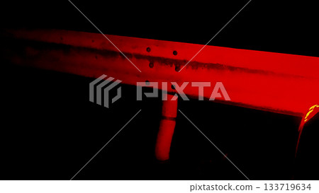 Scary! Guardrails illuminated by late-night lights Scary! Guardrails illuminated by late-night lights 133719634