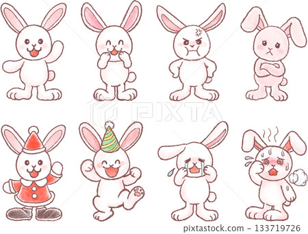 Cute rabbit illustrations_Illustration set of rabbits with various expressions 133719726