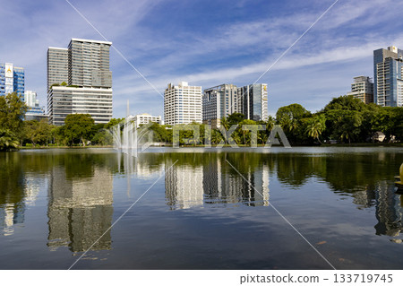 Lumpini Park and skyscrapers in Bangkok, Thailand 133719745