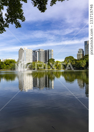 Lumpini Park and skyscrapers in Bangkok, Thailand 133719746