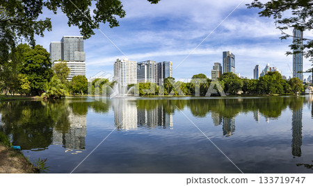 Lumpini Park and skyscrapers in Bangkok, Thailand 133719747