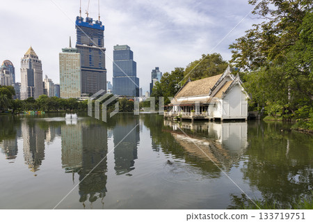 Lumpini Park and skyscrapers in Bangkok, Thailand 133719751