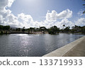 Ala Wai Canal and blue sky in Honolulu 133719933