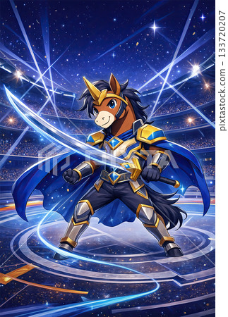 動漫風格馬匹角色/英雄風格，遊戲風格，新年賀卡，生肖素材 133720207