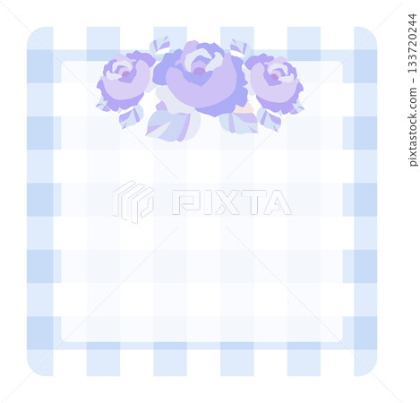 Rose and gingham check frame. Retro and cute floral design. Purple color. Rose and gingham check frame. Retro and cute floral design. Purple color. 133720244