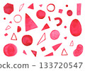 Red geometric analog material hand-painted with watercolors 133720547