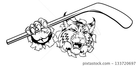 Wildcat Bobcat Ice Hockey Team Cartoon Mascot Wildcat Bobcat Ice Hockey Team Cartoon Mascot 133720697