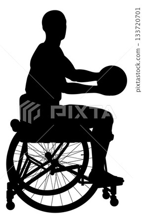 Silhouette Man Wheelchair Basketball Ball Silhouette Man Wheelchair Basketball Ball 133720701
