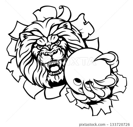 Lion Holding Bowling Ball Breaking Background Lion Holding Bowling Ball Breaking Background 133720726