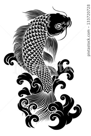 Koi Carp Fish Vintage Japanese Woodcut Style Art Koi Carp Fish Vintage Japanese Woodcut Style Art 133720728