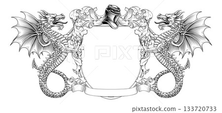 Wyvern Dragon Coat of Arms Crest Heraldic Shield Wyvern Dragon Coat of Arms Crest Heraldic Shield 133720733