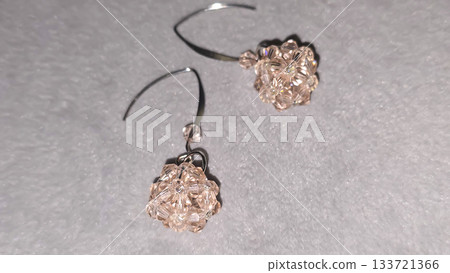 Handcrafted earrings made of beads and glass beads. Silver and gold hardware. Handcrafted earrings made of beads and glass beads. Silver and gold hardware. 133721366