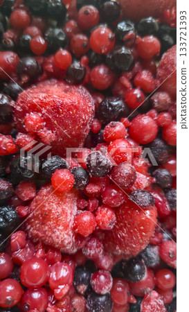 Frozen fruit. Fruit mix of currants and strawberries. Preserves for the winter. Frozen fruit. Fruit mix of currants and strawberries. Preserves for the winter. 133721393