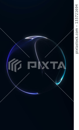 Glowing abstract digital orb with smooth futuristic motion feel on dark space. Designed for clean layouts and modern tech visuals. 133721694