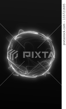 White glowing digital lines forming an abstract futuristic sphere. Clean cyber aesthetic for modern backgrounds and sci-fi layouts. White glowing digital lines forming an abstract futuristic sphere. Clean cyber aesthetic for modern backgrounds and sci-fi layouts. 133721695