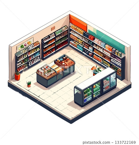 方形天然超市內部插圖圖標 133722169