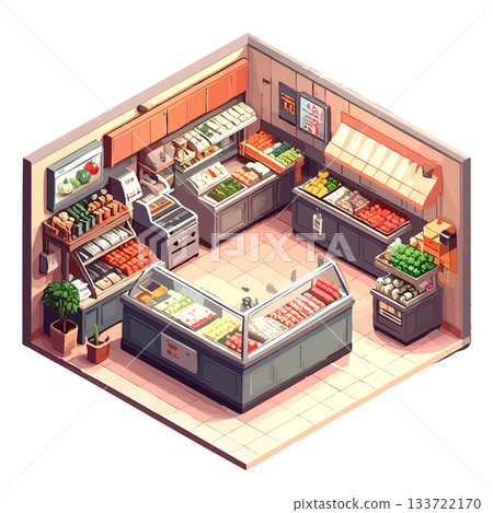 方形天然超市內部插圖圖標 方形天然超市內部插圖圖標 133722170