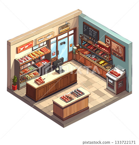 方形天然超市內部插圖圖標 133722171