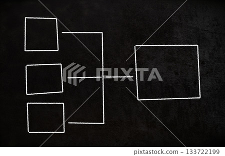 Teamwork and management mind map hierarchy empty charts hand drawn on chalkboard 133722199