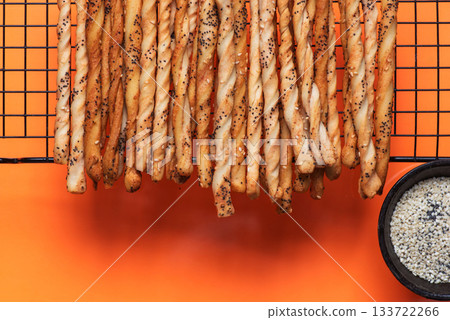 Freshly Baked Twisted Breadsticks Cooling on Wire Rack Freshly Baked Twisted Breadsticks Cooling on Wire Rack 133722266