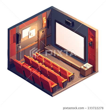 別緻的方形房間插畫，適用於商店、工作場所、電影院等場景，圖標素材 133722278