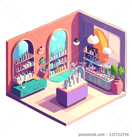 Cute cosmetic store square room illustration, for illustrations and icons 133722556