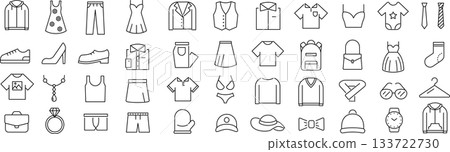 Vector monochrome clothing line icon set 133722730